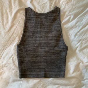 Hollister Ribbed High-Neck Crop Tank Top - Heather Gray